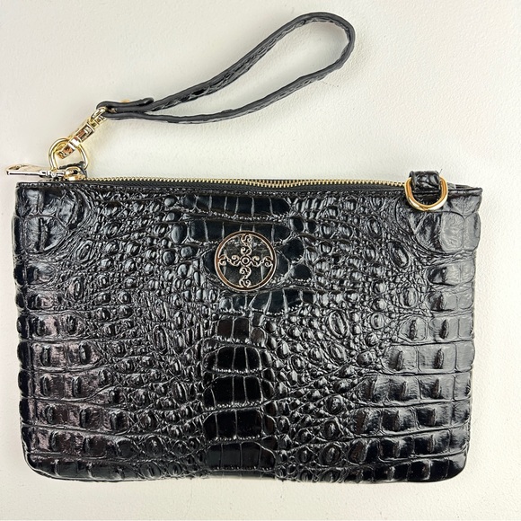Stauer Sloane Crocodile-Embossed Clutch Black Wristlet Crossbody NWOT - Picture 2 of 13